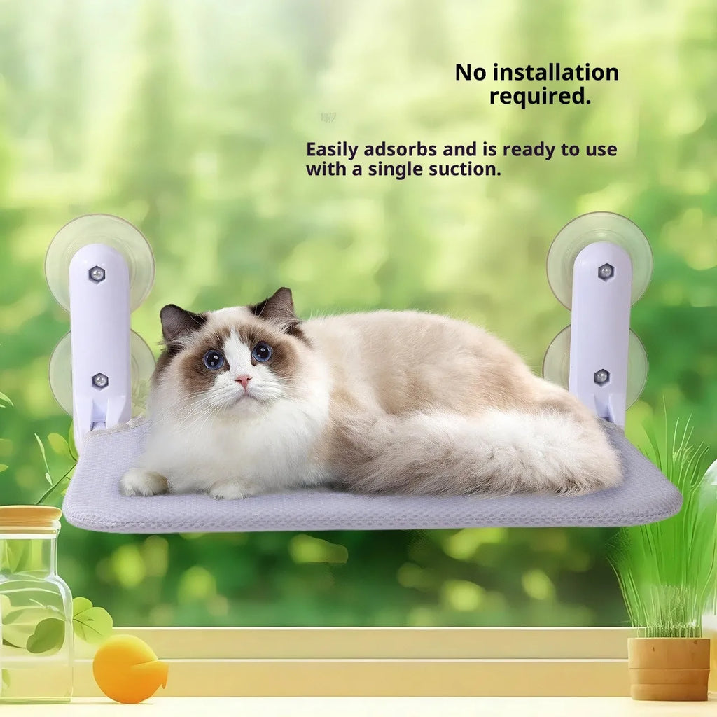 Cat hammock window suction cup hanging perch with mesh washable cover in beige or gray