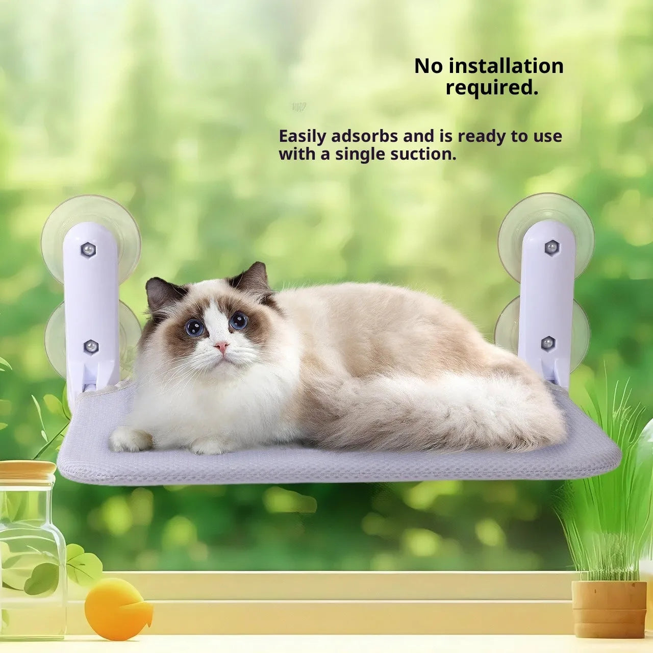 Cat hammock window suction cup hanging perch with mesh washable cover in beige or gray