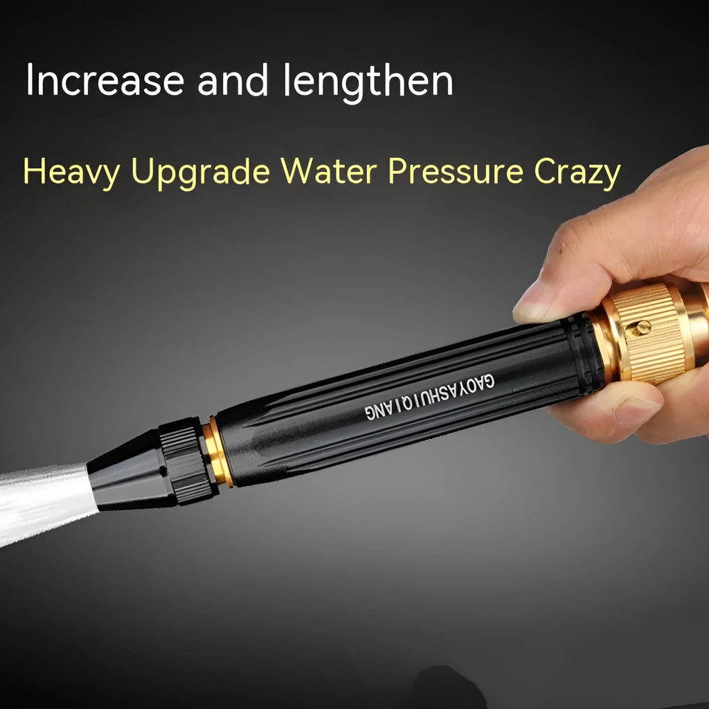 Black diamond finish car washing gun with alloy body and straight spray nozzle, 17.7cm long.