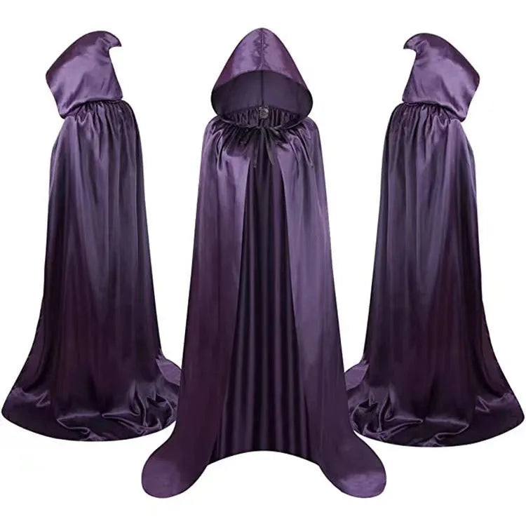 Children's black hooded wizard cloak costume with reversible design for Halloween dress-up