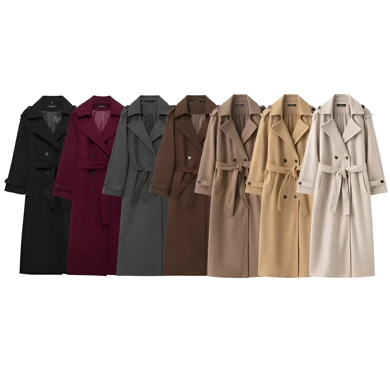 Women's double-breasted long wool coat regular fit with pockets in beige