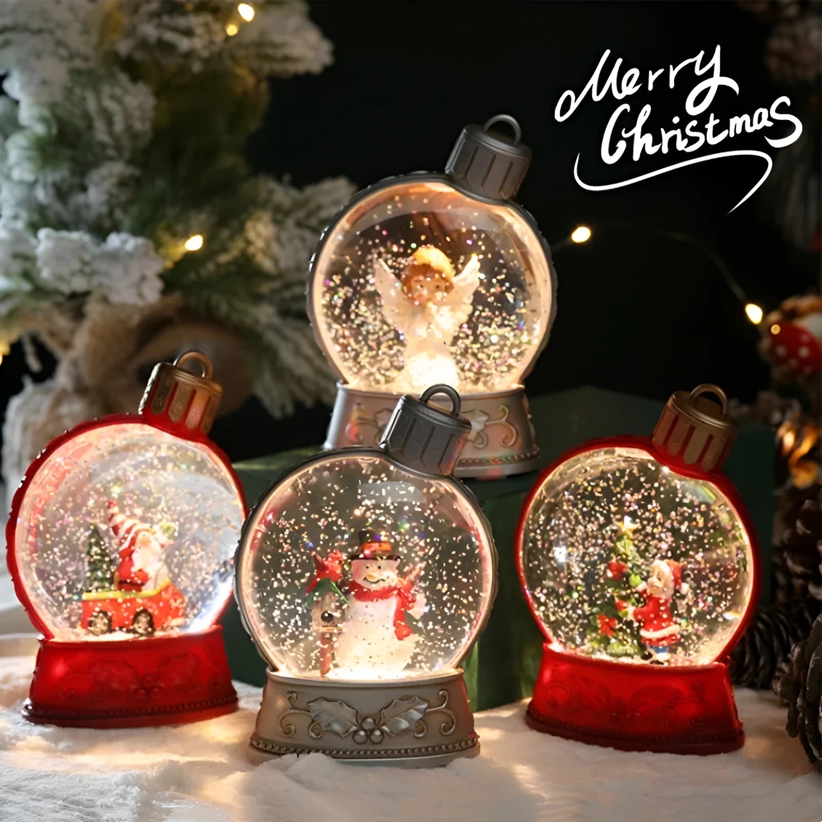 Battery-powered LED Christmas decoration with flame simulation light in plastic character design