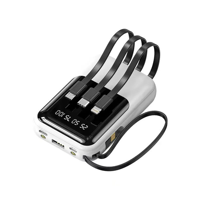 Oarmio Mini M126A 10000mAh portable power bank with integrated cable in white, PVC shell