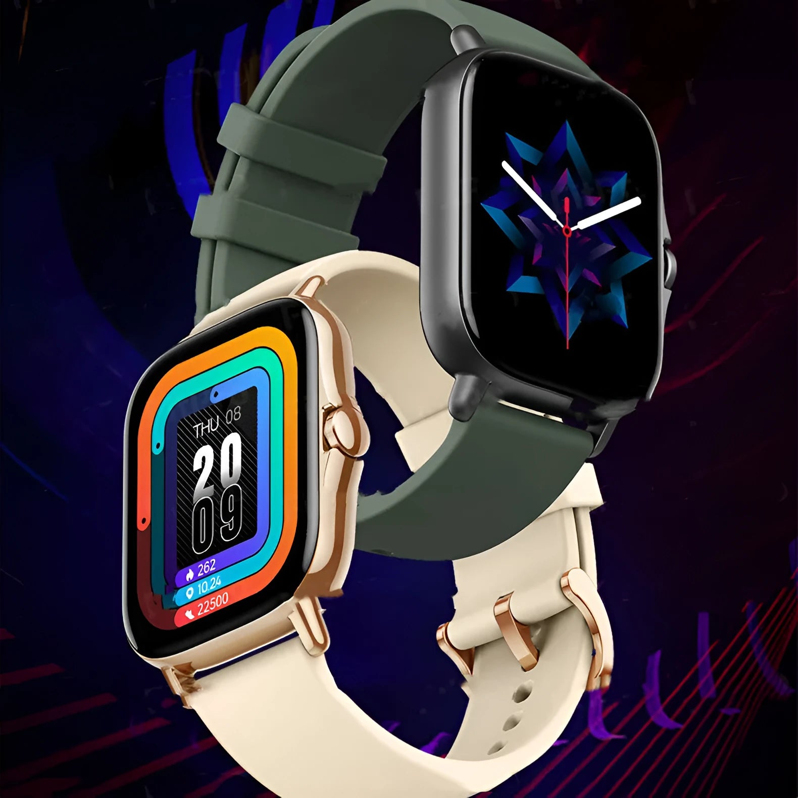 GT20 black smart watch with alloy case and silicone strap on a wrist