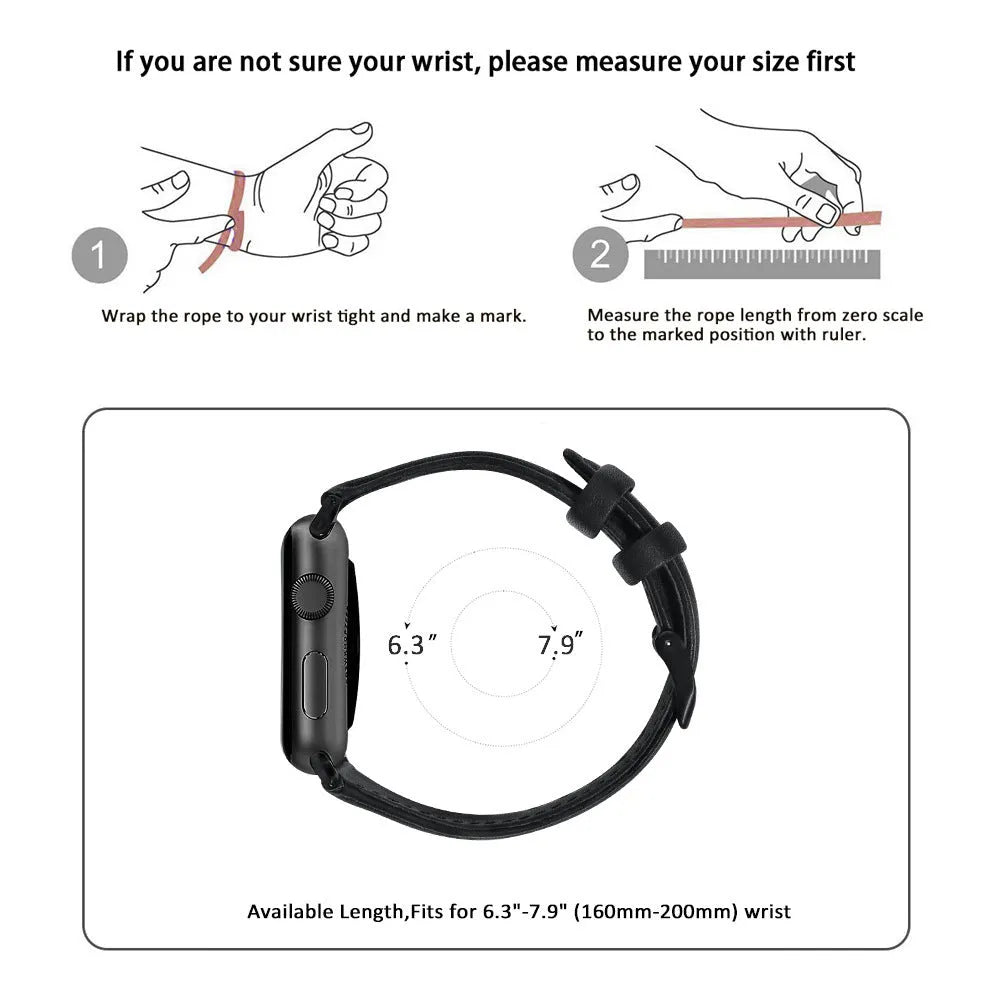 Top layer cowhide leather strap with oil wax finish for Apple Watch in black, 38-40mm width
