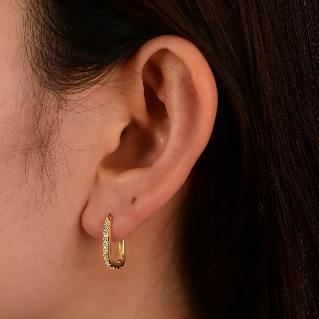 Sterling silver oval zircon geometric ear clip for women in white or yellow.
