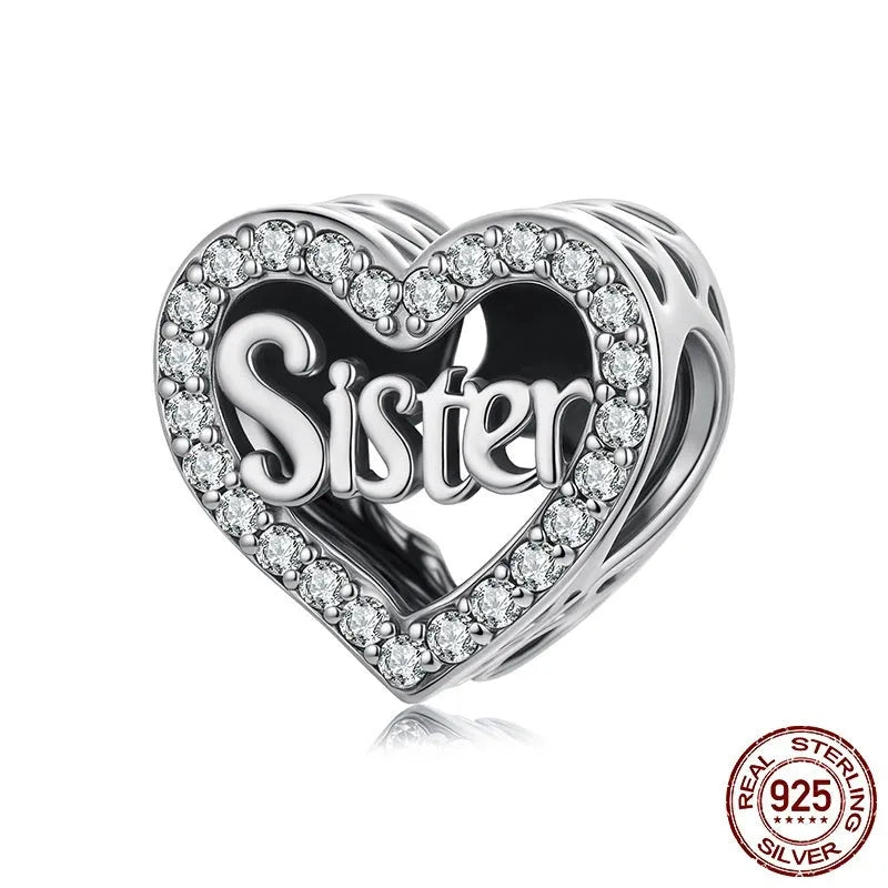S925 silver Love Sisters charm bead, 1.0x1.1cm with 0.45cm hole, oxidation finish SCC3060