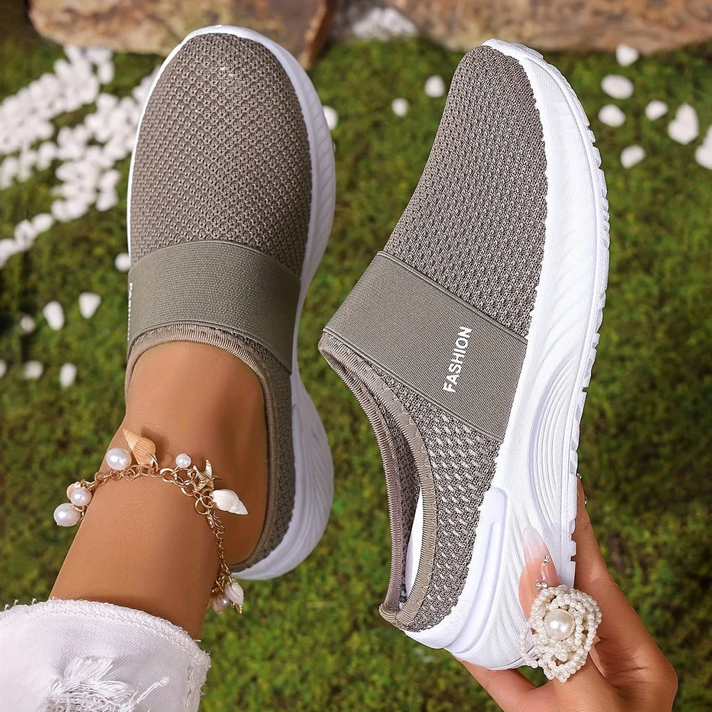 Women's breathable mesh casual shoes in apricot with hollow-out design and PVC sole for summer indoor home wear