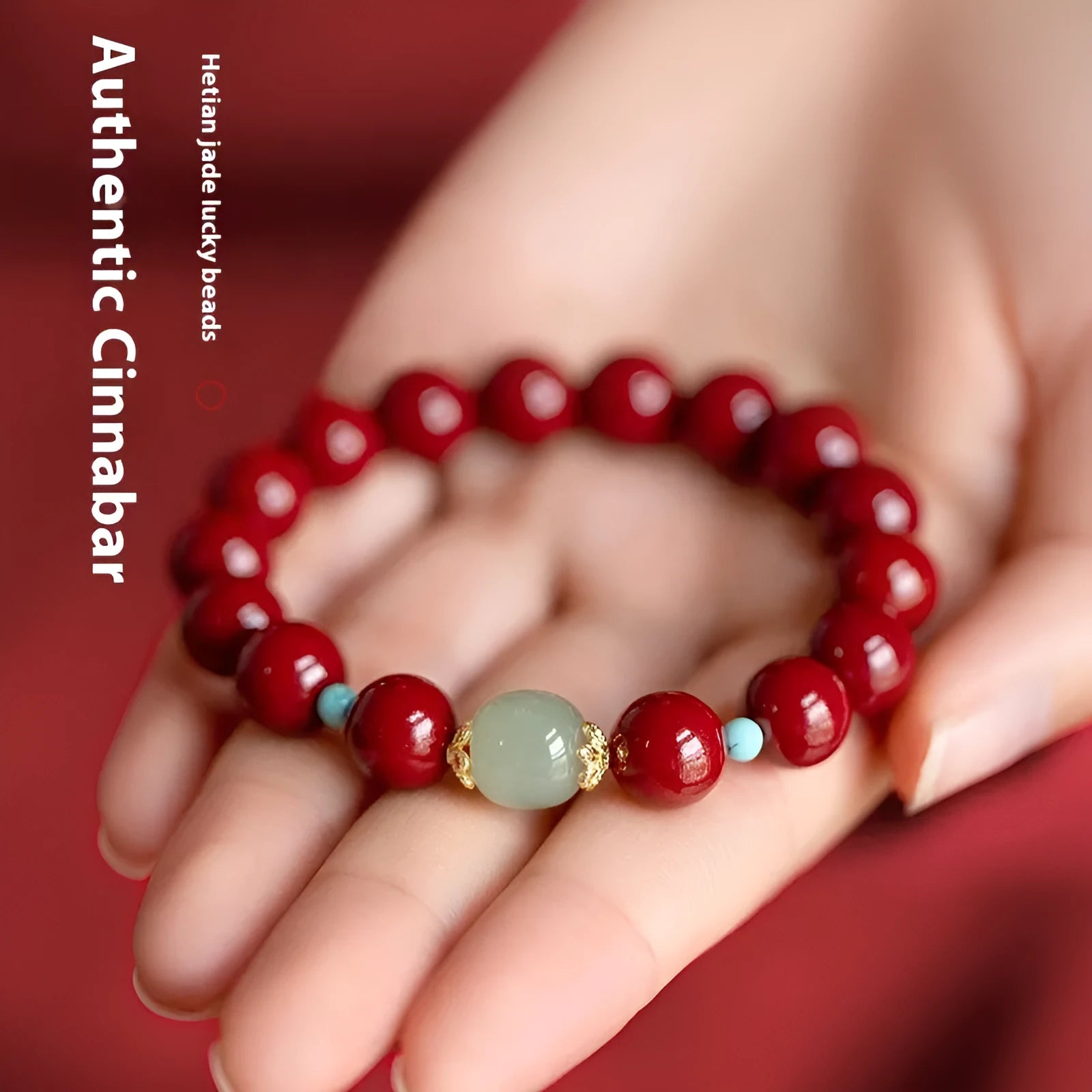 Purple gold sand cinnabar bracelet with geometric elliptical beads in 6mm, 8mm, or 10mm sizes.