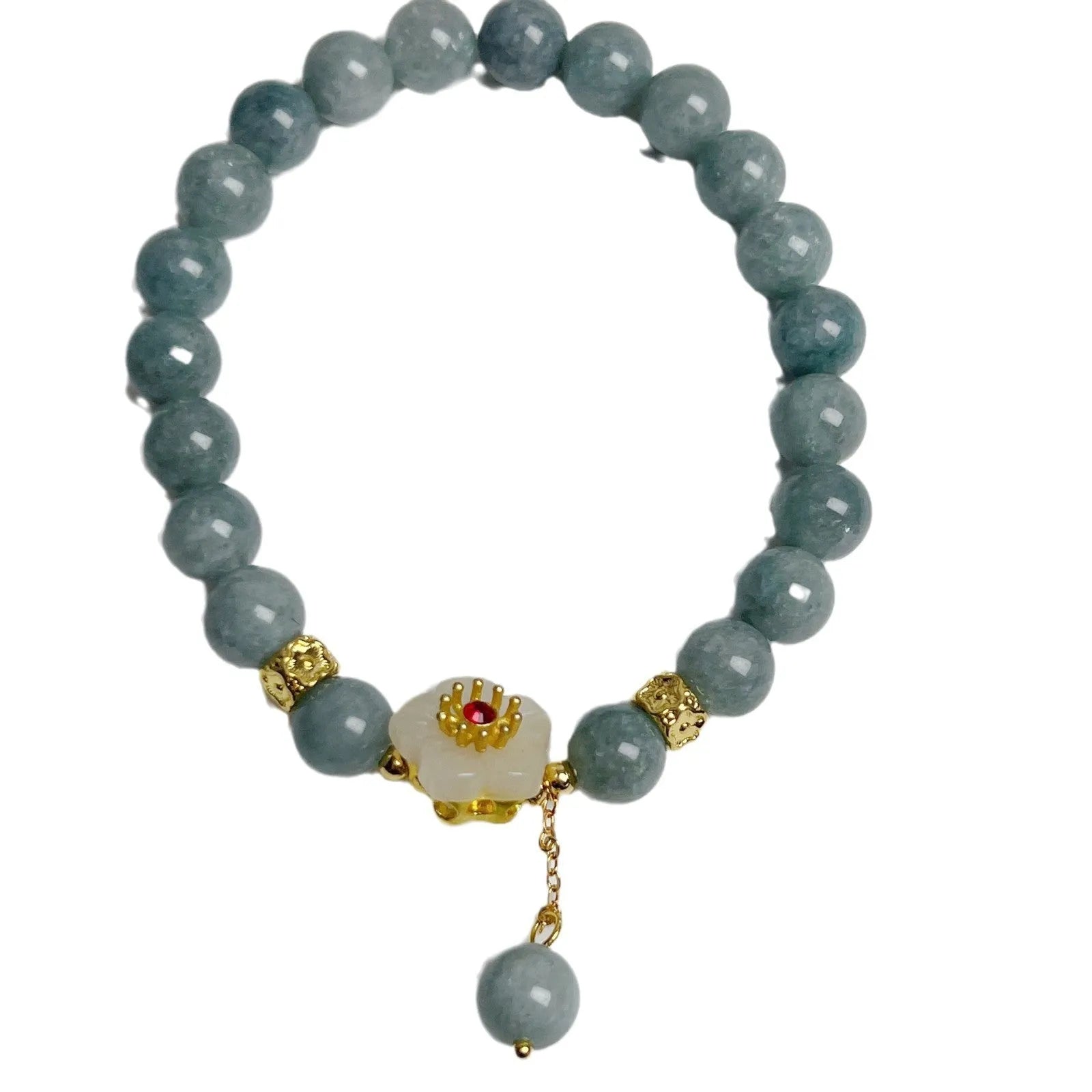 Women's adjustable jade bracelet with rope closure in retro style