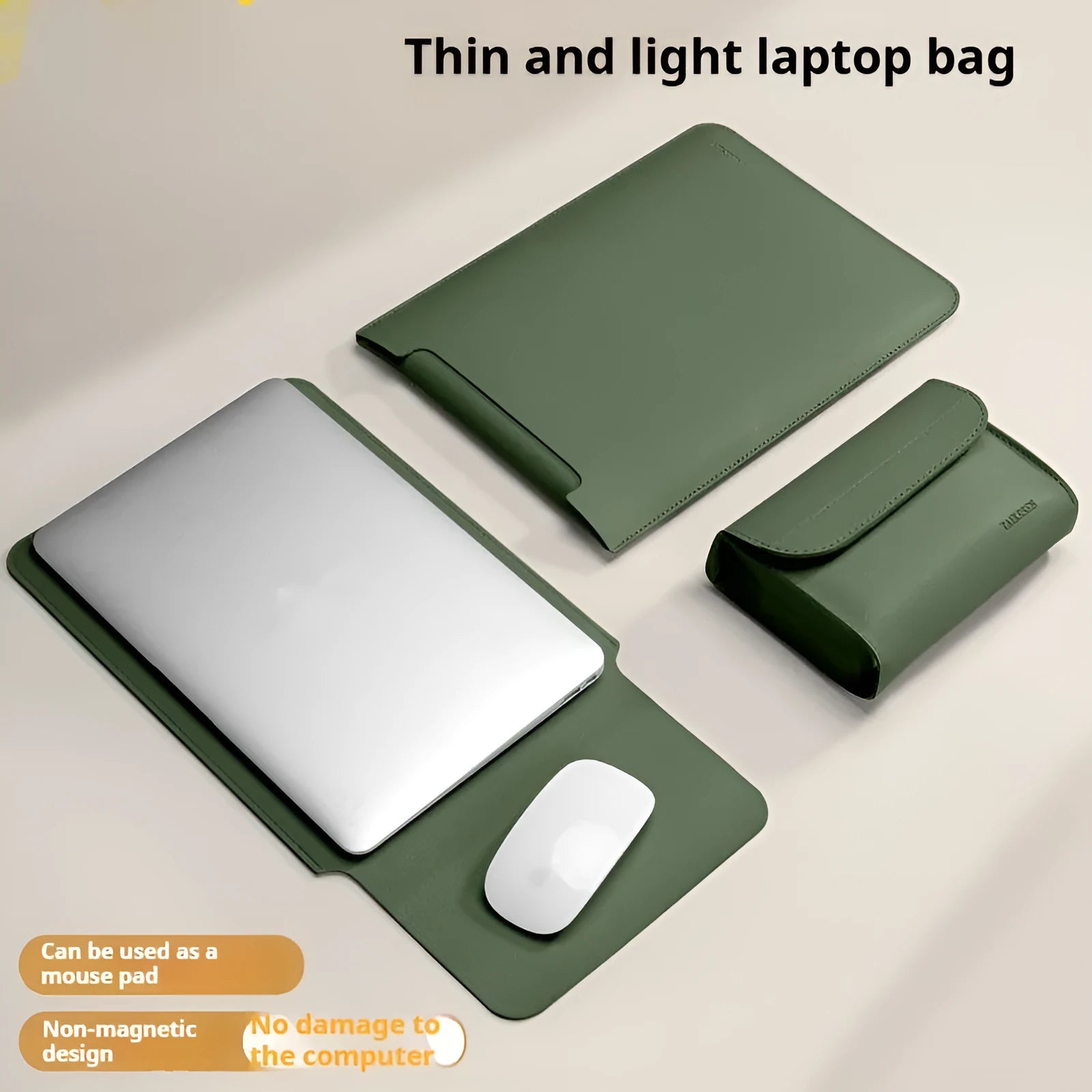 Ultra light PU laptop bag with mouse pad function in Cloud Gray colour