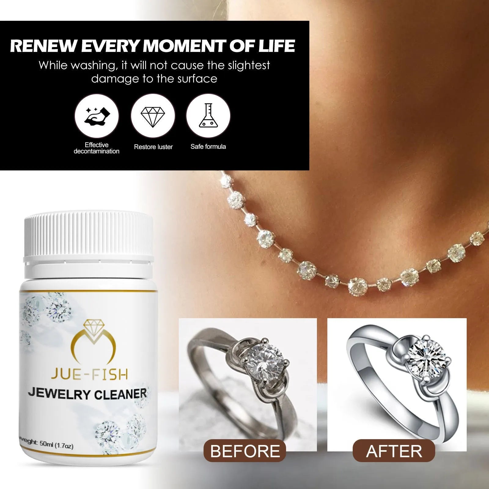 50ml bottle of jewellery cleaner for metal and diamond rust and ash removal