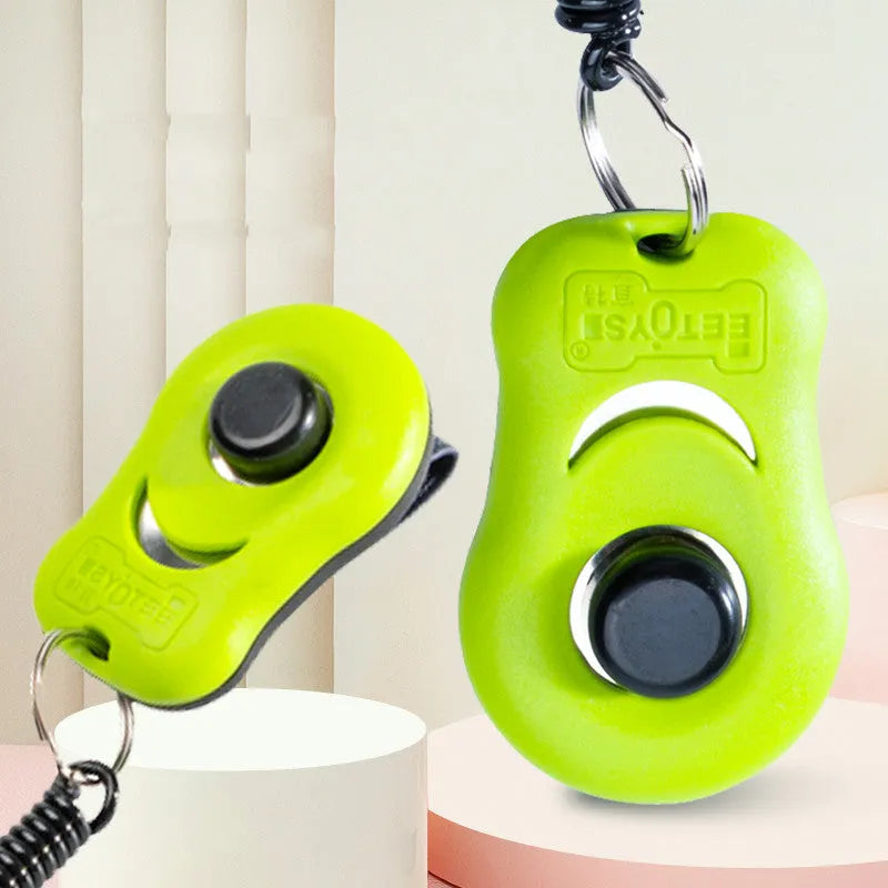 Plastic dog training clicker and whistle set in blue or green, whistle 10cm x 3.9cm, clicker 5.8cm x 3.8cm