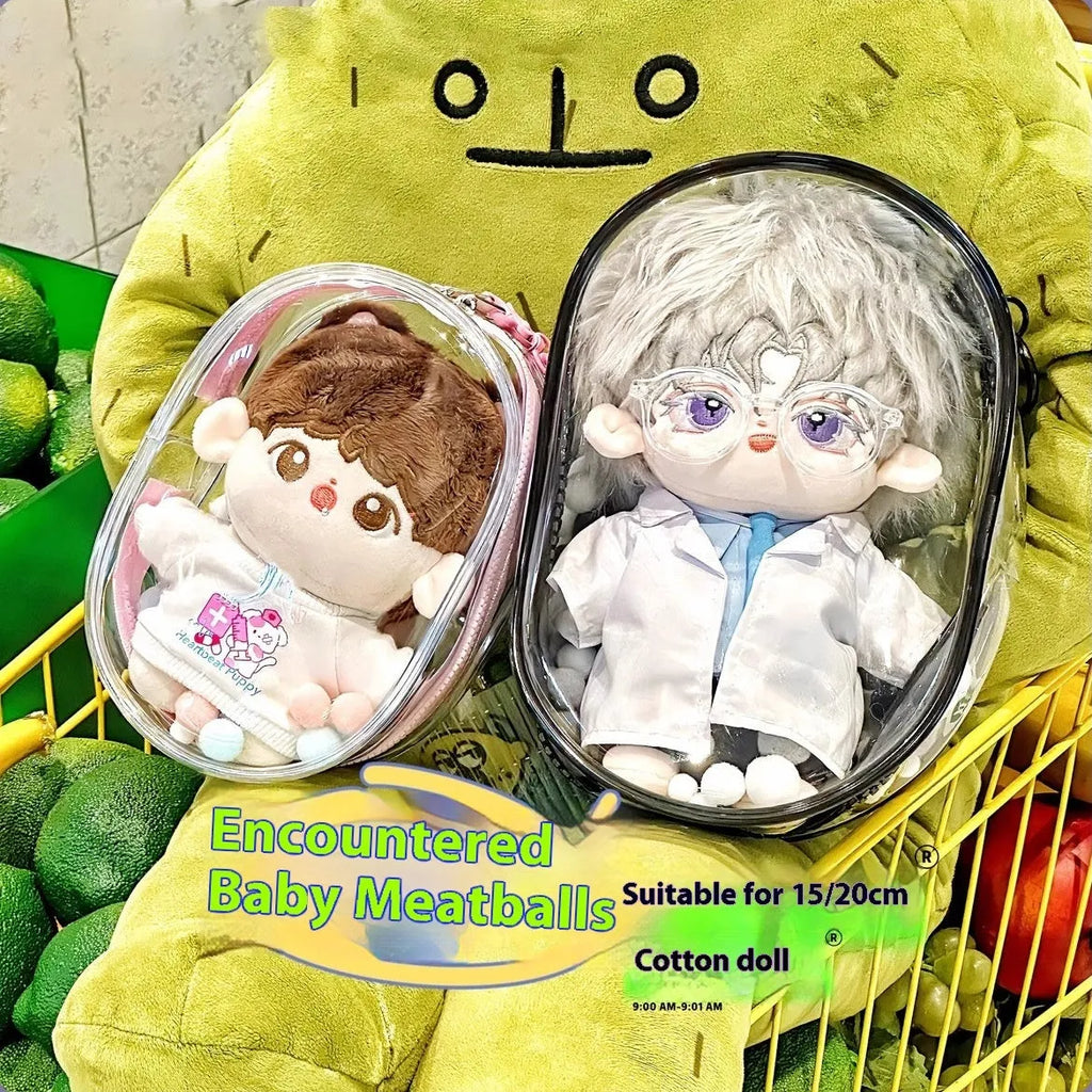 Transparent PVC cube storage bag with colourful balls on a keychain, shown in avocado green colour.