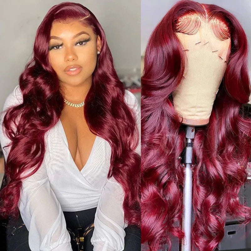 Front lace real hair wig with body wave in 150% density on display