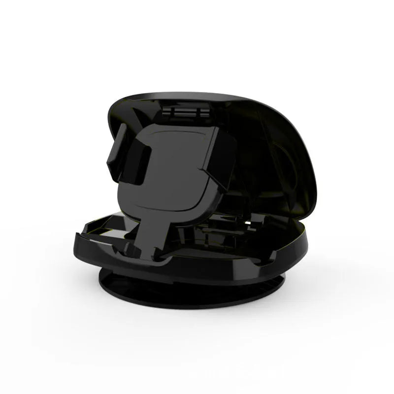 Black rotating suction cup car phone holder mounted on a car windscreen
