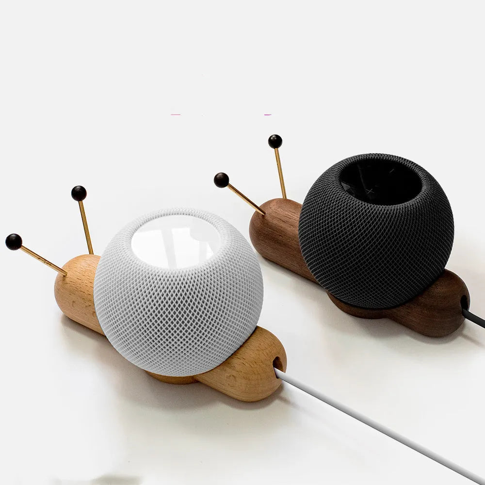 Khaki brown non-slip desktop bracket for holding a HomePod-sized Bluetooth speaker.