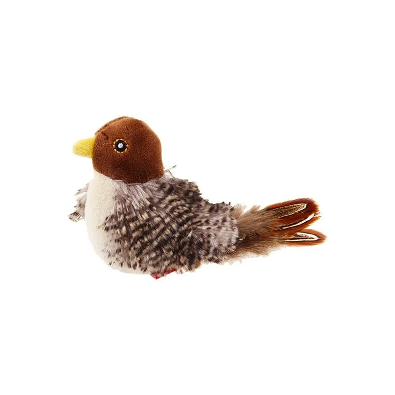 Simulation sound bird pet toy with true feathers in grey blue green colour