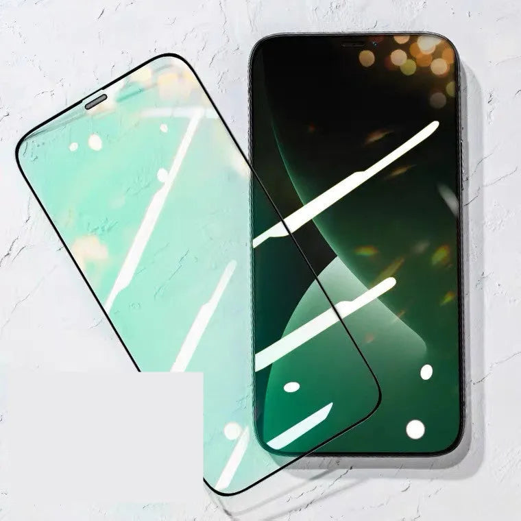 Anti-peep tempered glass screen protector for iPhone 12, black, with privacy viewing angle.
