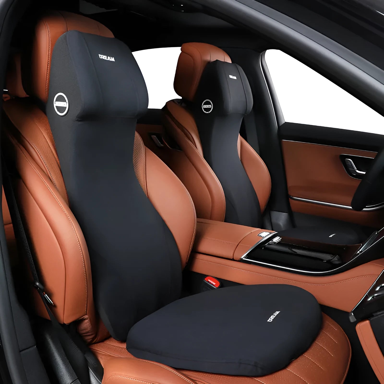 Automotive memory foam waist cushion and headrest mat in six colour options
