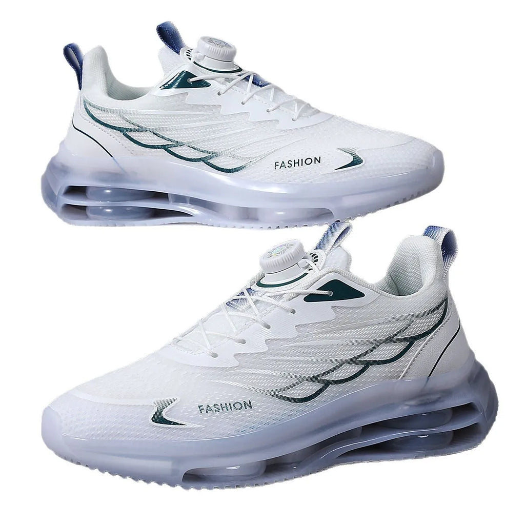 White Korean style mesh casual running shoes with round toe and lace-up closure