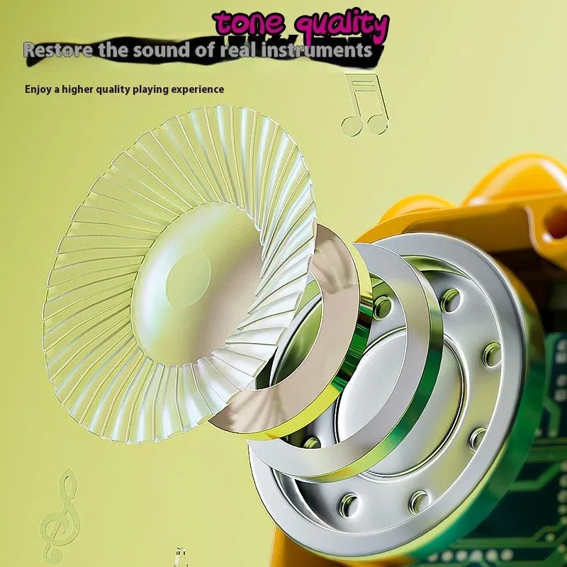 Pocket electronic keyboard little piano pattern toy for children in green and pink plastic.