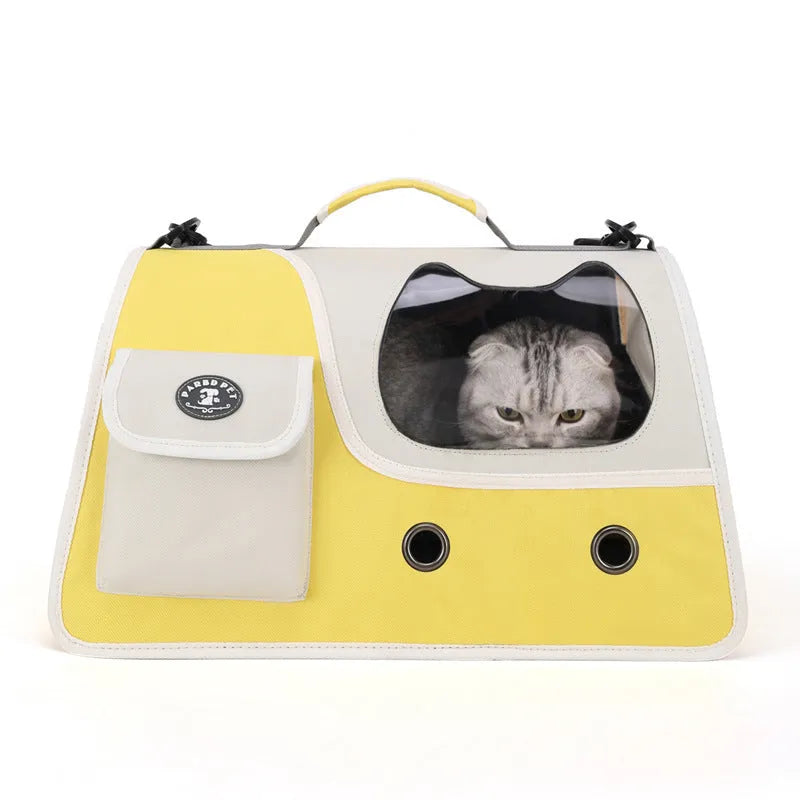 Convenient outing pet backpack in Oxford cloth with spacious large capacity crossbody design for cats, available in green black yellow