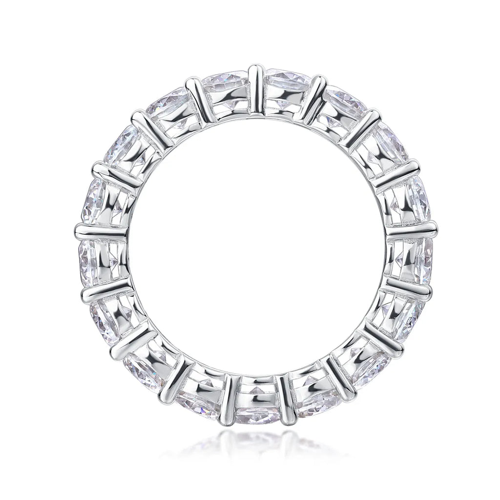 Starlight moissanite wedding ring set in S925 silver platinum plated on display in gift box, available in yellow gold and rose gold