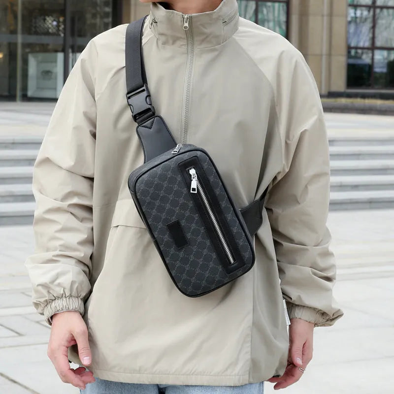 Men's printed crossbody shoulder bag with chest design and spine protection function