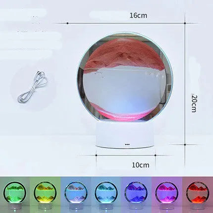 Creative 3D Quicksand glass table lamp with touch control and USB plug, showing blue light.