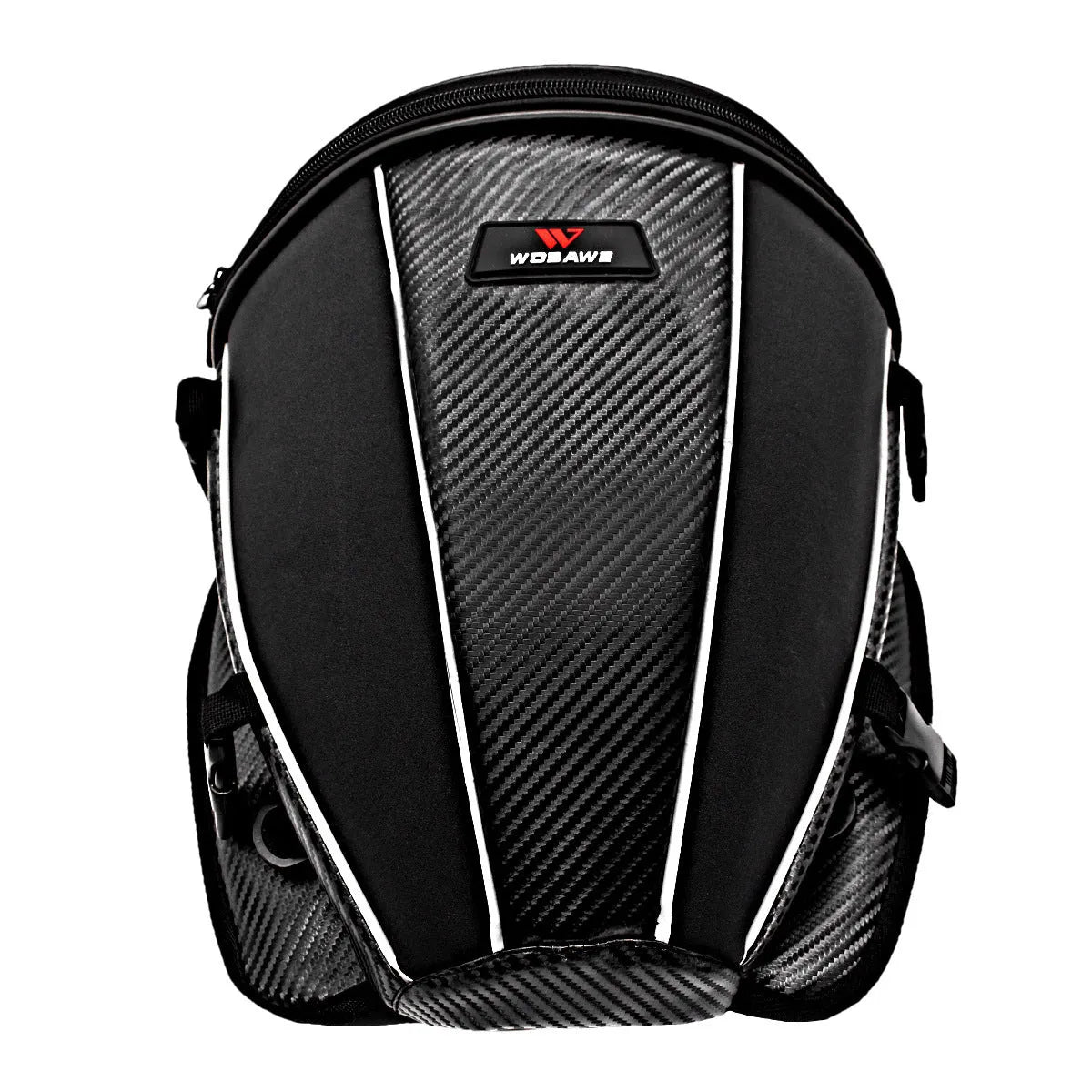 Black motorcycle waterproof crossbody bag with reflective strips and multiple pockets