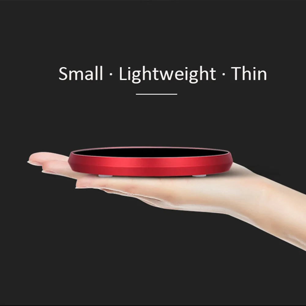 Black USB heating coaster with touch control for warming coffee mugs and cups
