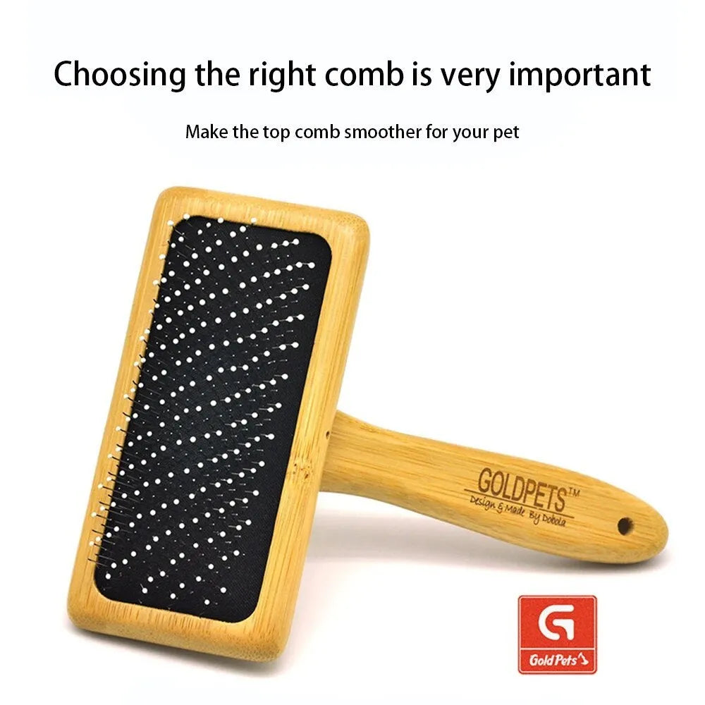 Goldpets bamboo wooden slicker brush with stainless steel pins for dog and cat grooming