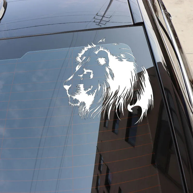 Reflective lion meditation car sticker on black background, 20x19.5cm