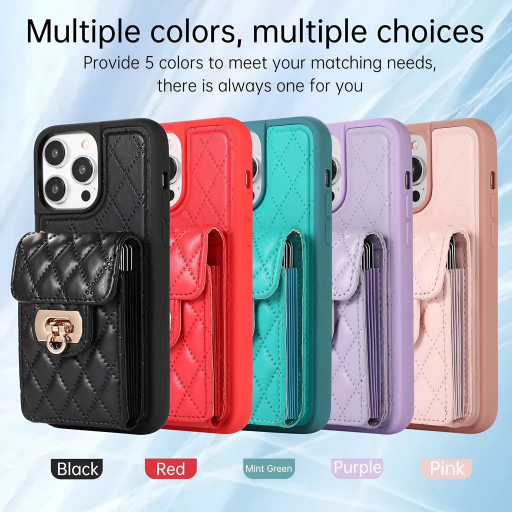 Back cover phone case with card holder and bracket in leather style for iPhone models