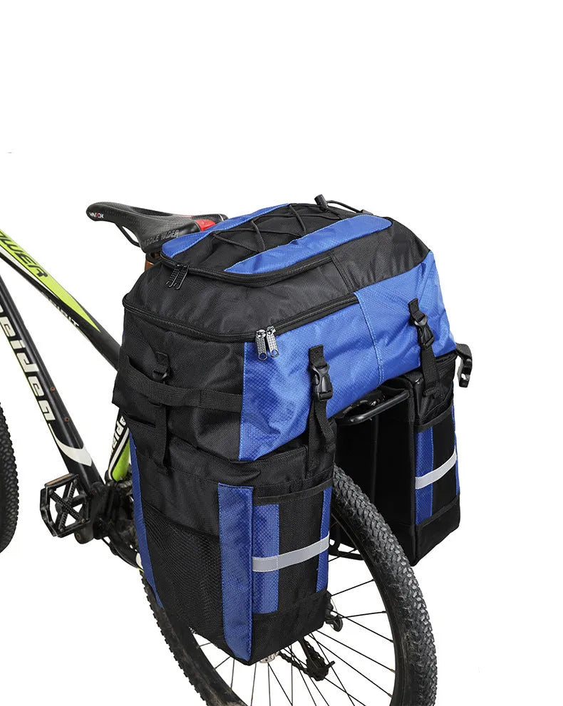 Rhinoceros 70L bicycle rear storage bag in green colour with three-in-one mounting system for touring
