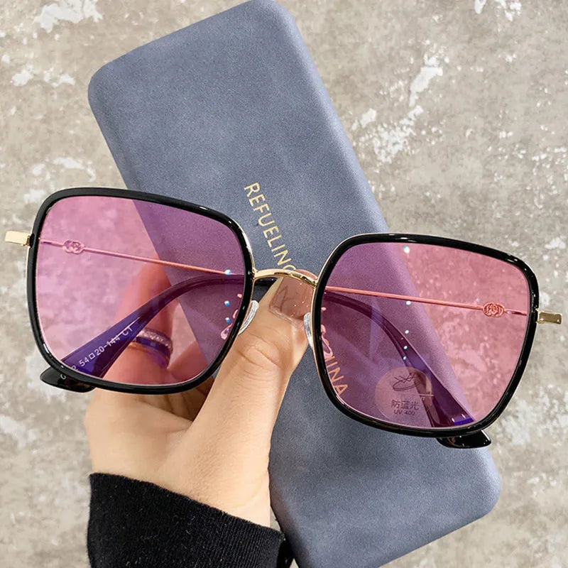 Photochromic myopia glasses with large frame, anti-blue light lens, available in four black gold frame colours