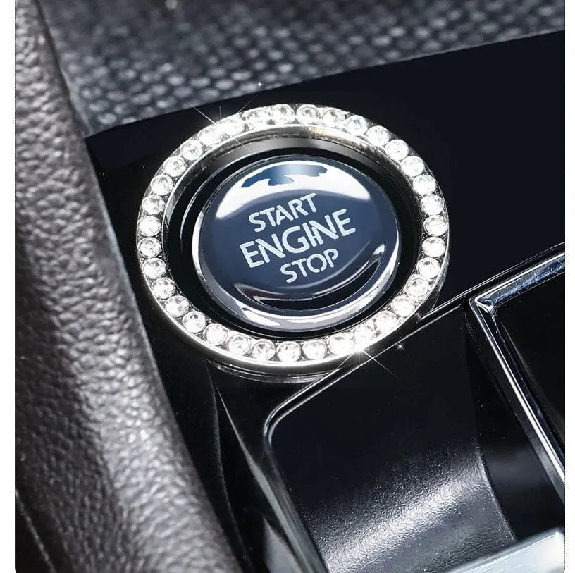 Car diamond-embedded one-click start decorative ring with rhinestone in zinc alloy, five colour options