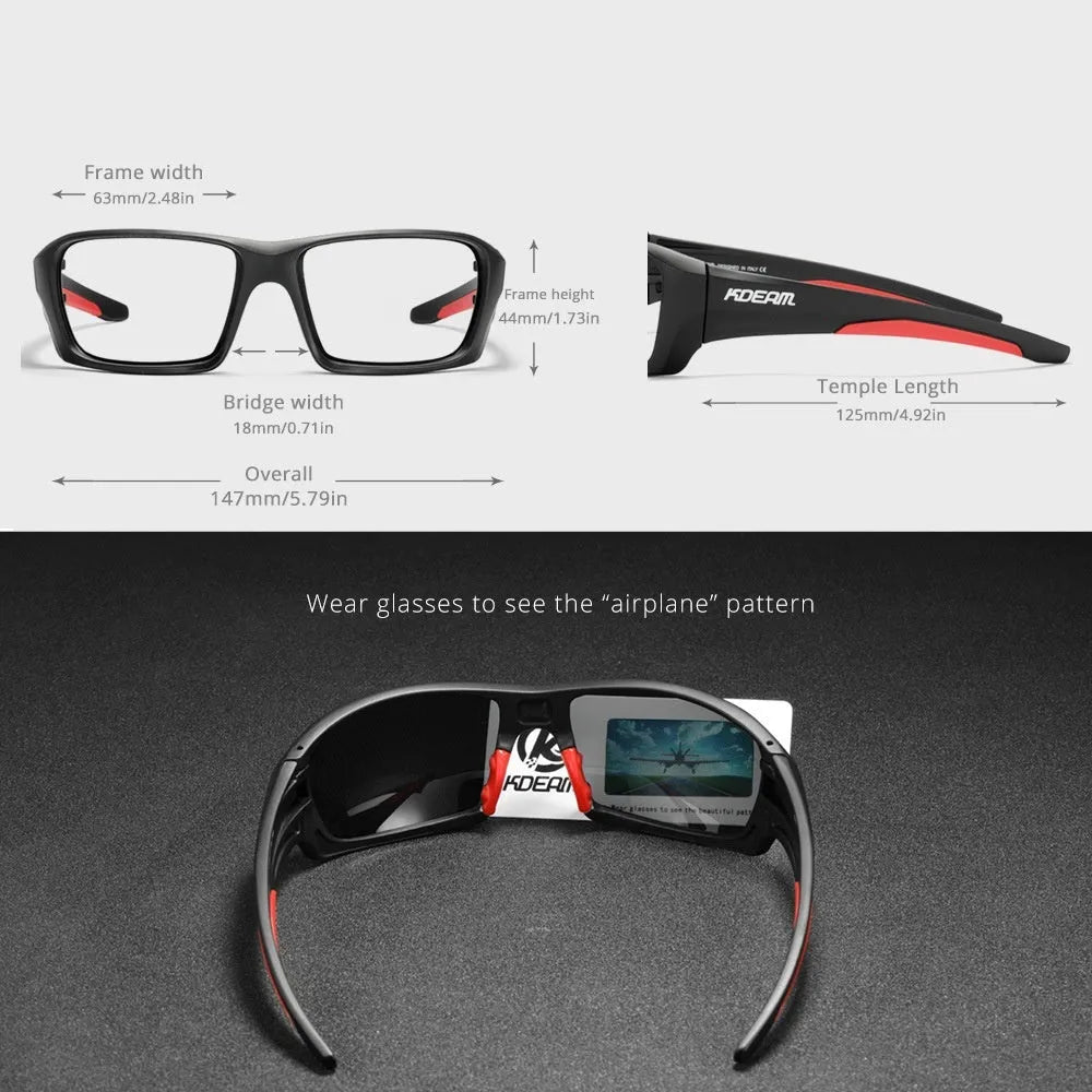 Ultralight polarised sports sunglasses with TR90 frame in assorted colours on a plain background.