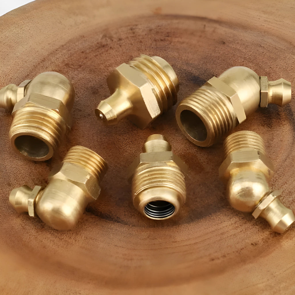 Pure copper head grease nipple with 45-degree and 90-degree bend options for British and metric threads