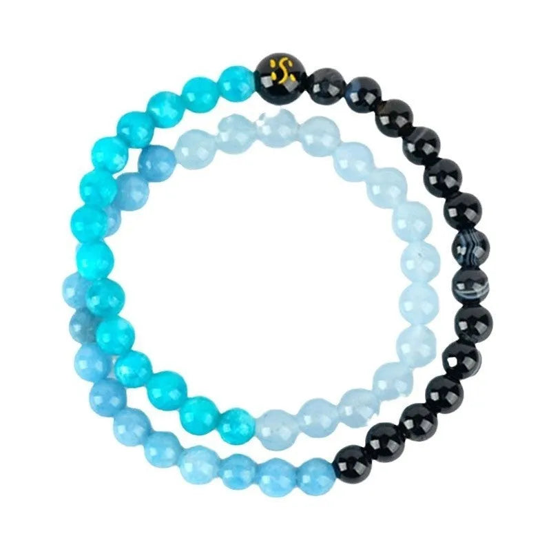 Handmade crystal double ring bracelet with Five Elements colours in geometric national style