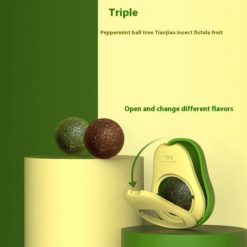 Plastic catnip ball toy for dental care in various colours with textured chewing surface