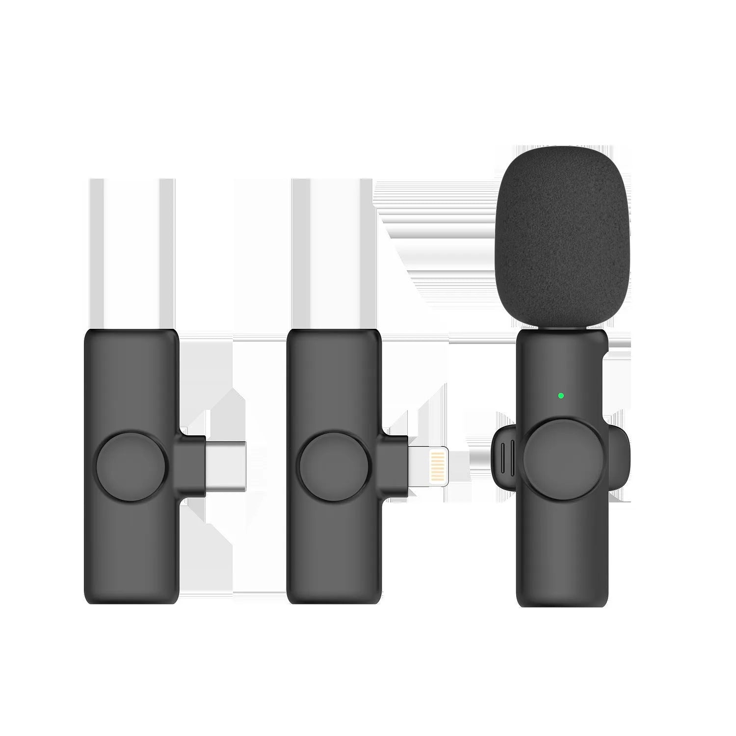 A compact 2.4g wireless microphone live sound card with a foam windscreen, shown next to its receiver.