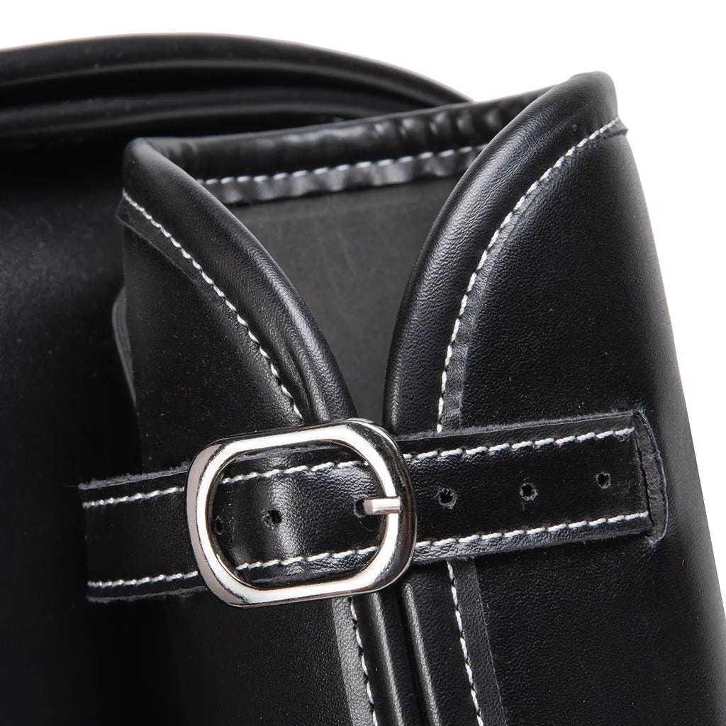 Dark punk styled motorcycle side bag with coded lock for equipment storage