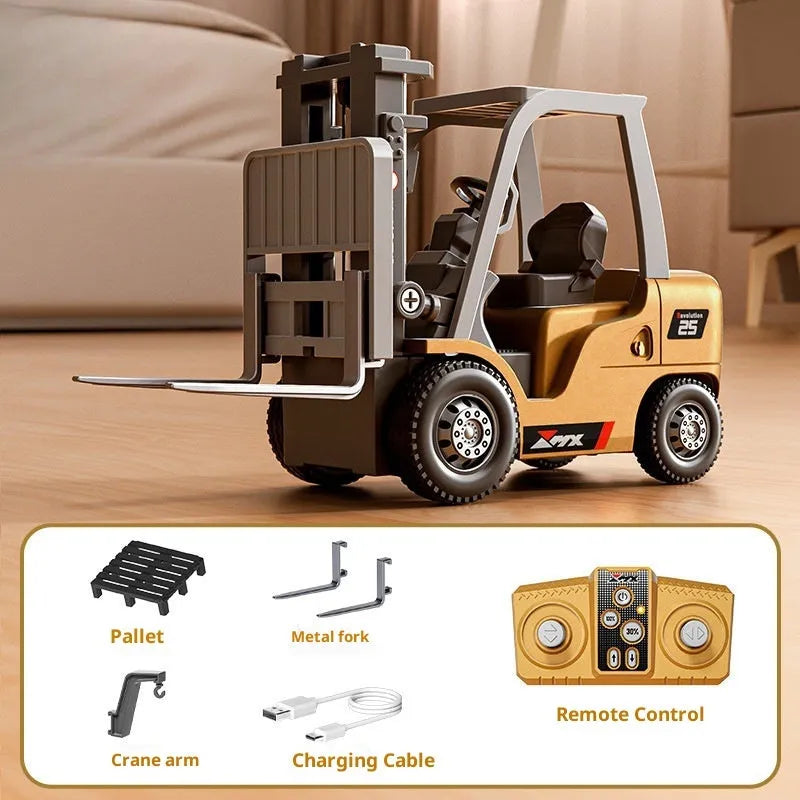 Alloy remote control engineering vehicle toy with mobile phone control, available as forklift, excavator or dumptruck for ages 7 to 14