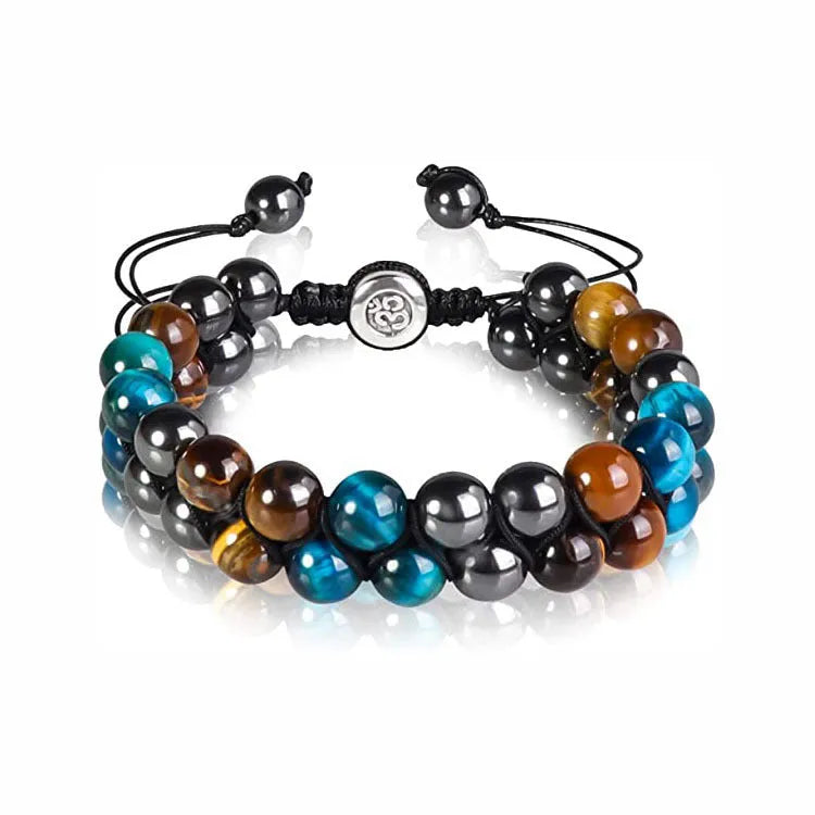 Men's tiger eye stone bracelet with woven design and bright magnet in various style options