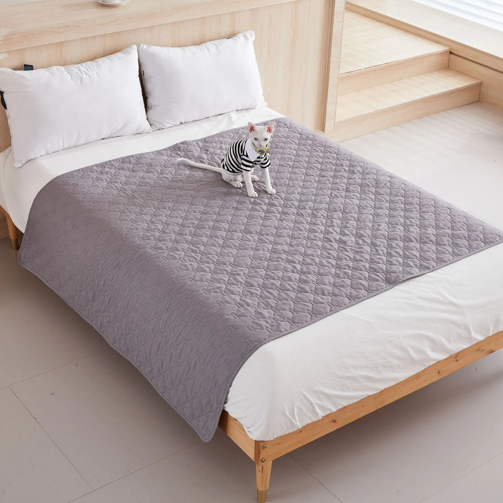 Waterproof non-slip pet mattress in dark grey, light grey, khaki, or brown, cloth material, sizes from 100x127 to 200x305