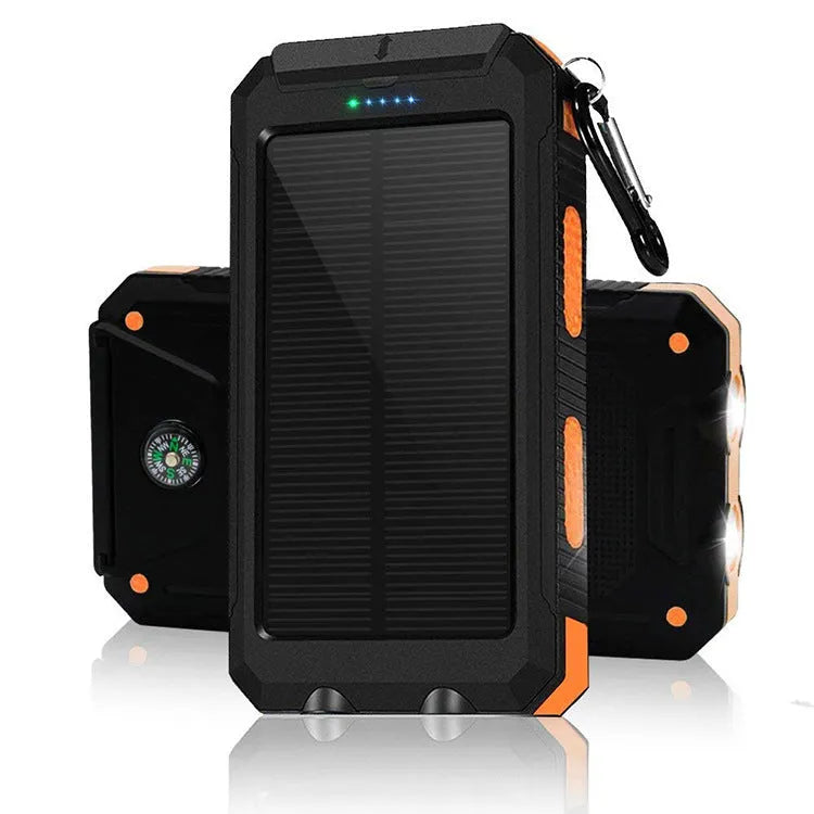 Solar power bank 8000mAh with compass, USB output, PVC silicone shell, black blue orange green