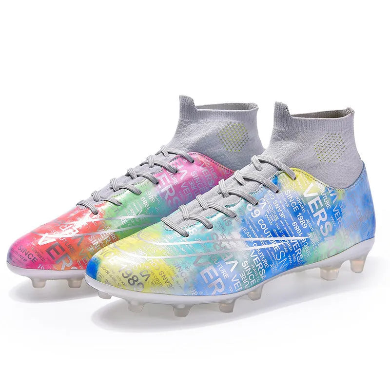 High top soccer shoes for boys and girls with non-slip rubber outsole, multiple colour styles available