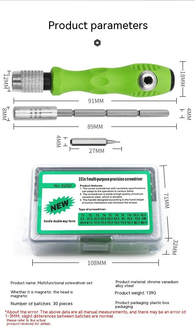 32-in-1 screwdriver set for mobile phone and precision instrument repair with 32 different bits